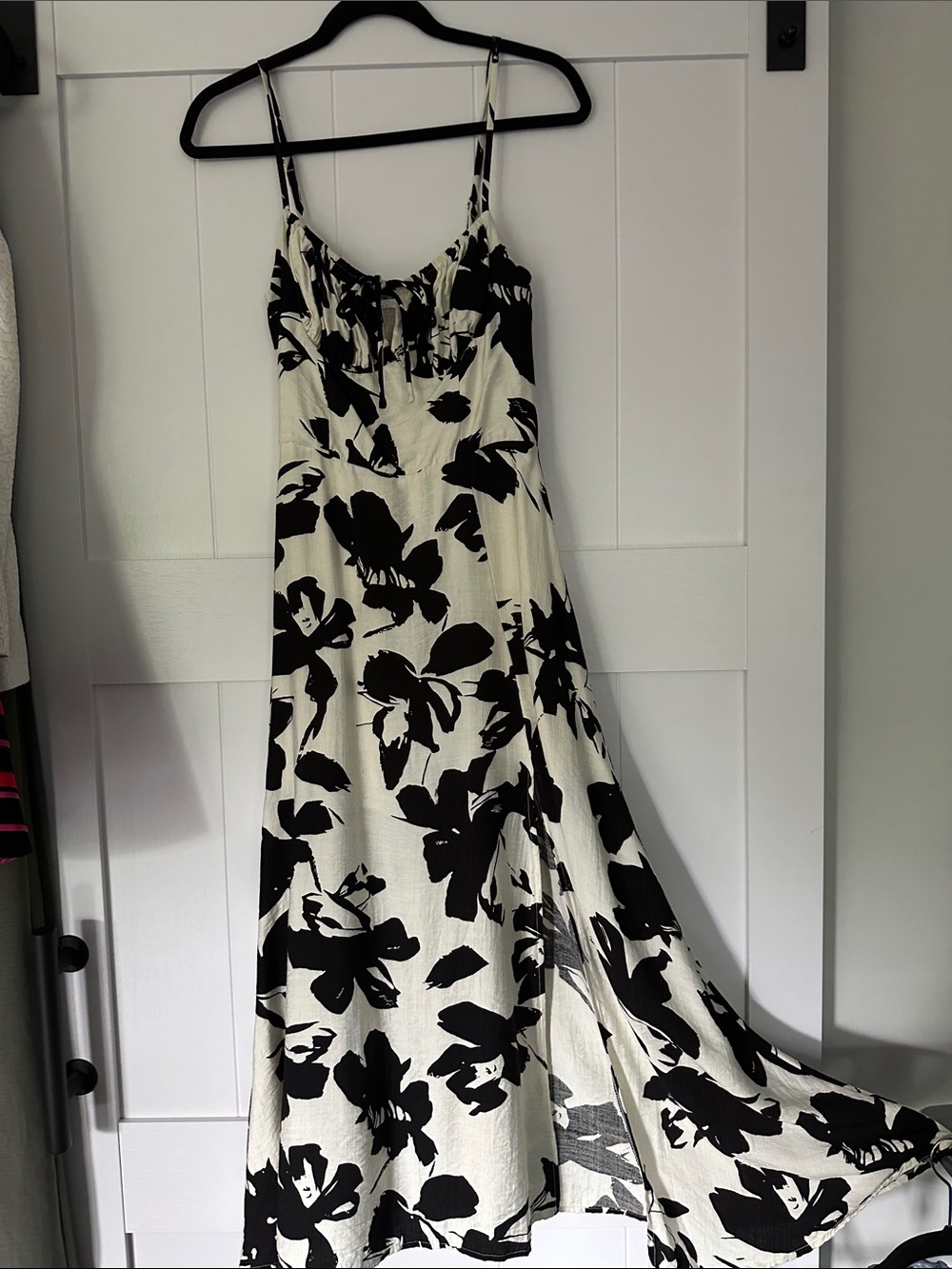 Lush Black and White Floral Maxi Dress with Spaghetti Straps